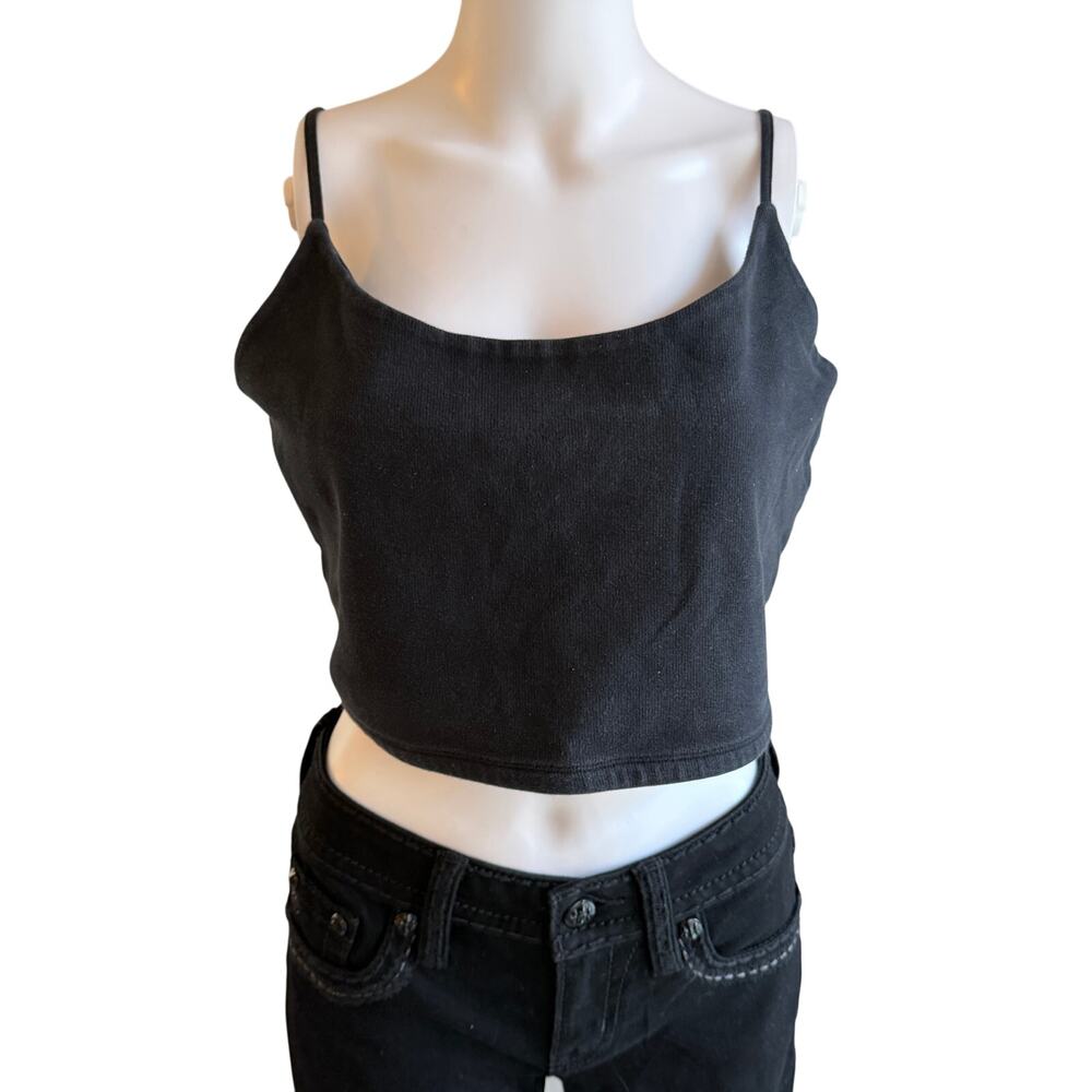 AllSaints Black Cropped Cami Tank Top Adjustable Straps Size 12 - Picture 5 of 5